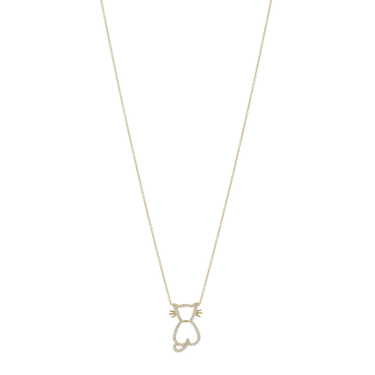 18K Yellow Gold Diamond Tiny Treasures Cat Pendant Necklace
