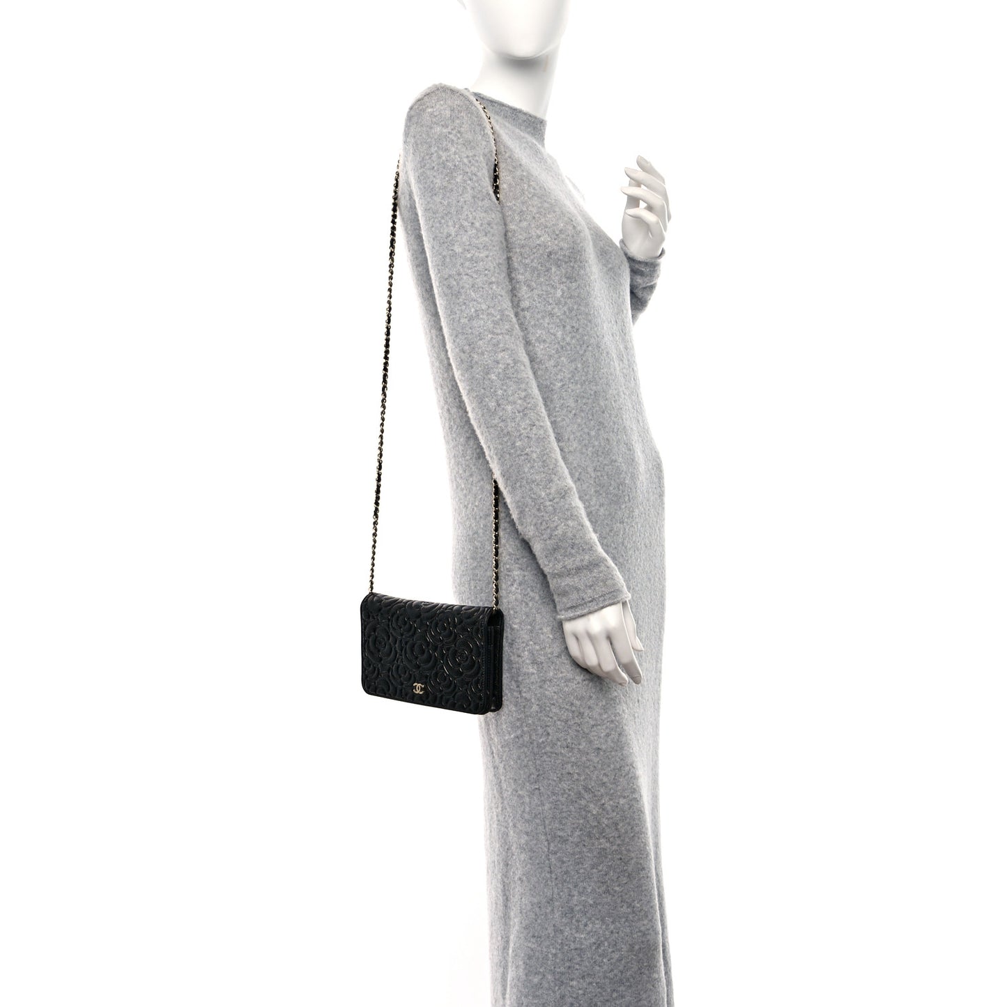 Caviar Camellia Embossed Wallet On Chain WOC Black