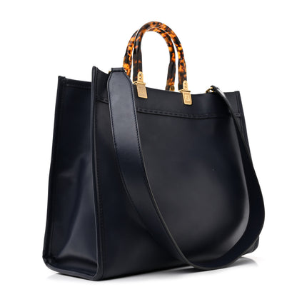 Fendi Vitello King Plexiglass Logo Embossed Medium Fendi Sunshine Shopper Tote Midnight 3 of 10