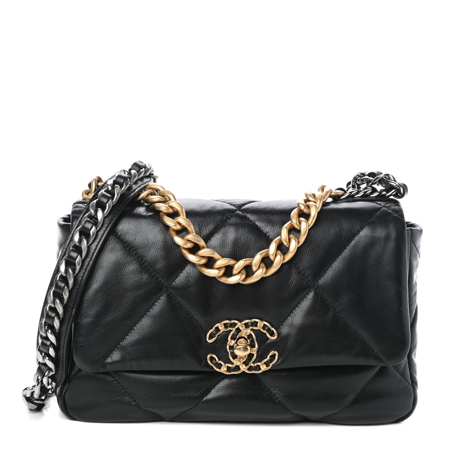 Shiny Goatskin Quilted Medium Chanel 19 Flap Black