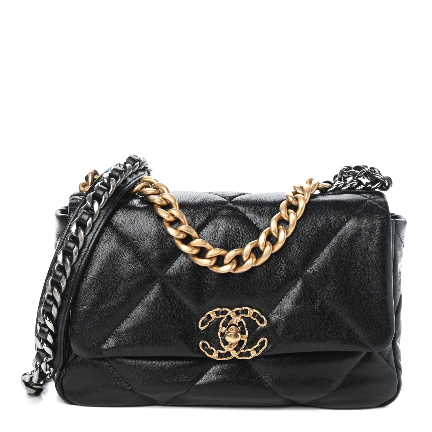 Chanel Shiny Goatskin Quilted Medium Chanel 19 Flap Black 1 of 10