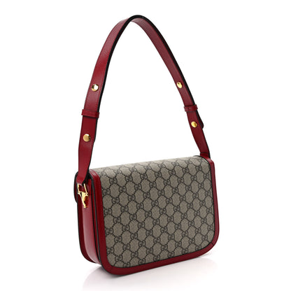 Gucci GG Supreme Monogram Azalea Calfskin Horsebit 1955 Shoulder Bag Beige Ebony New Cherry Red 3 of 9