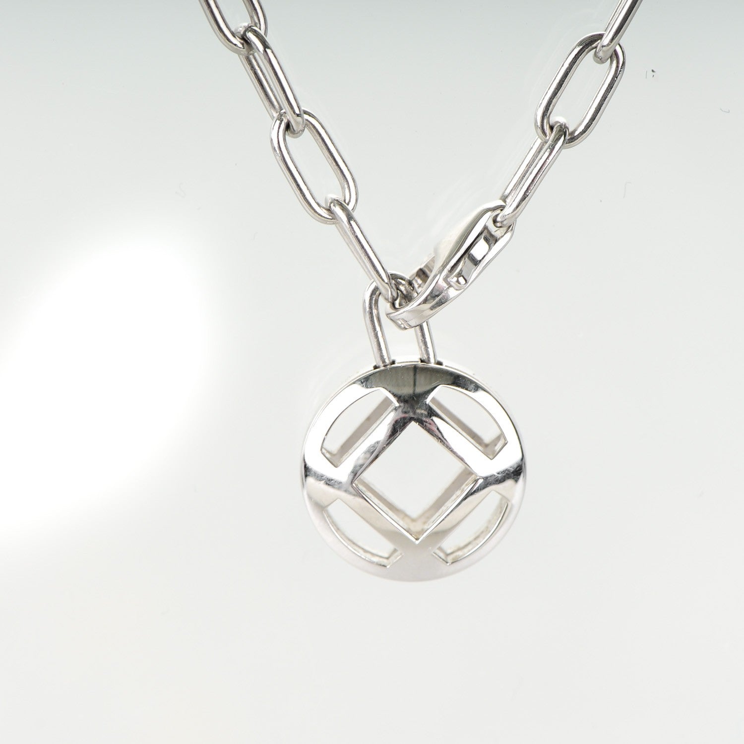 Cartier 18K White Gold Spartacus Chain Pasha Pendant Necklace 3 of 4