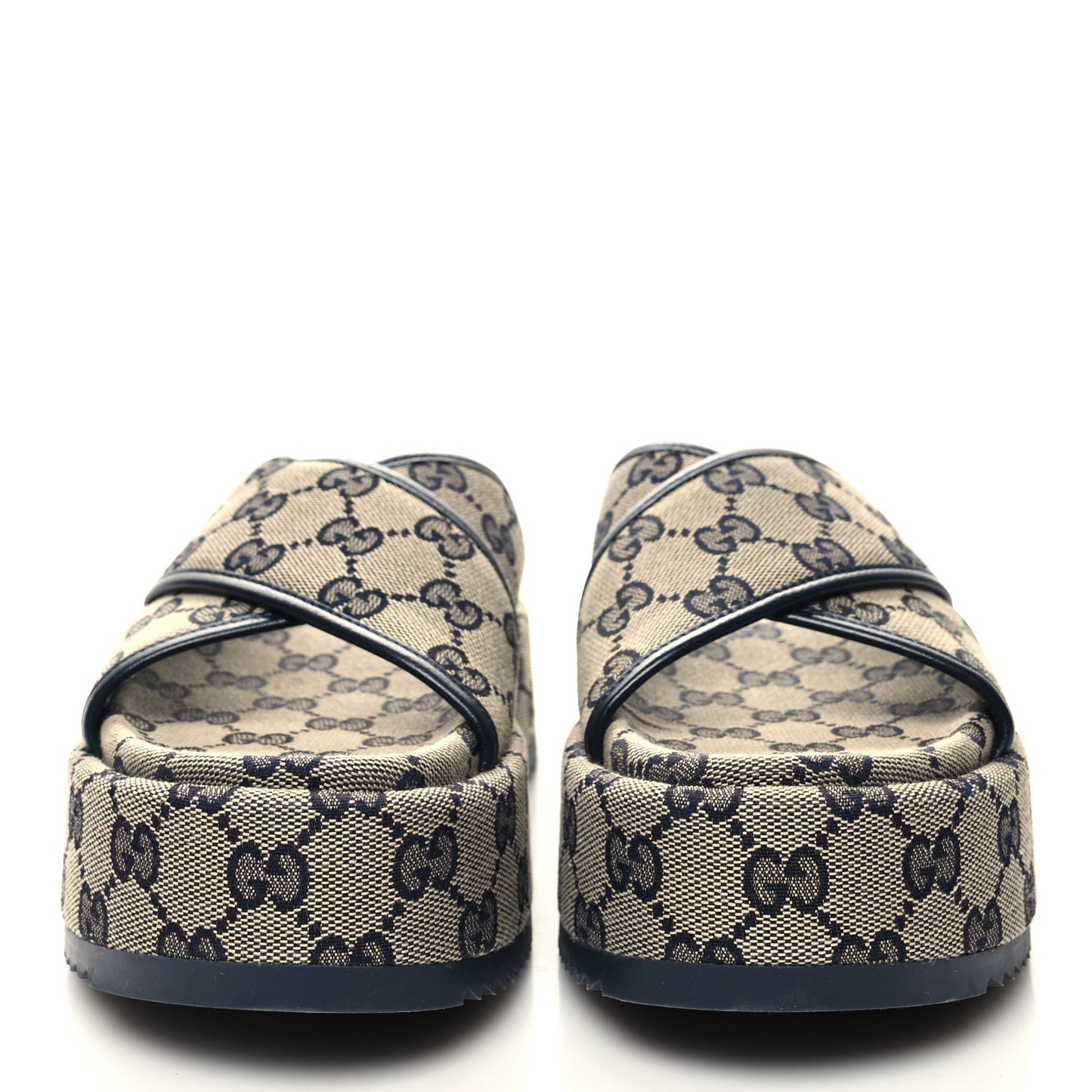 Monogram Criss Cross Platform Slide Sandals 35 Beige Blue