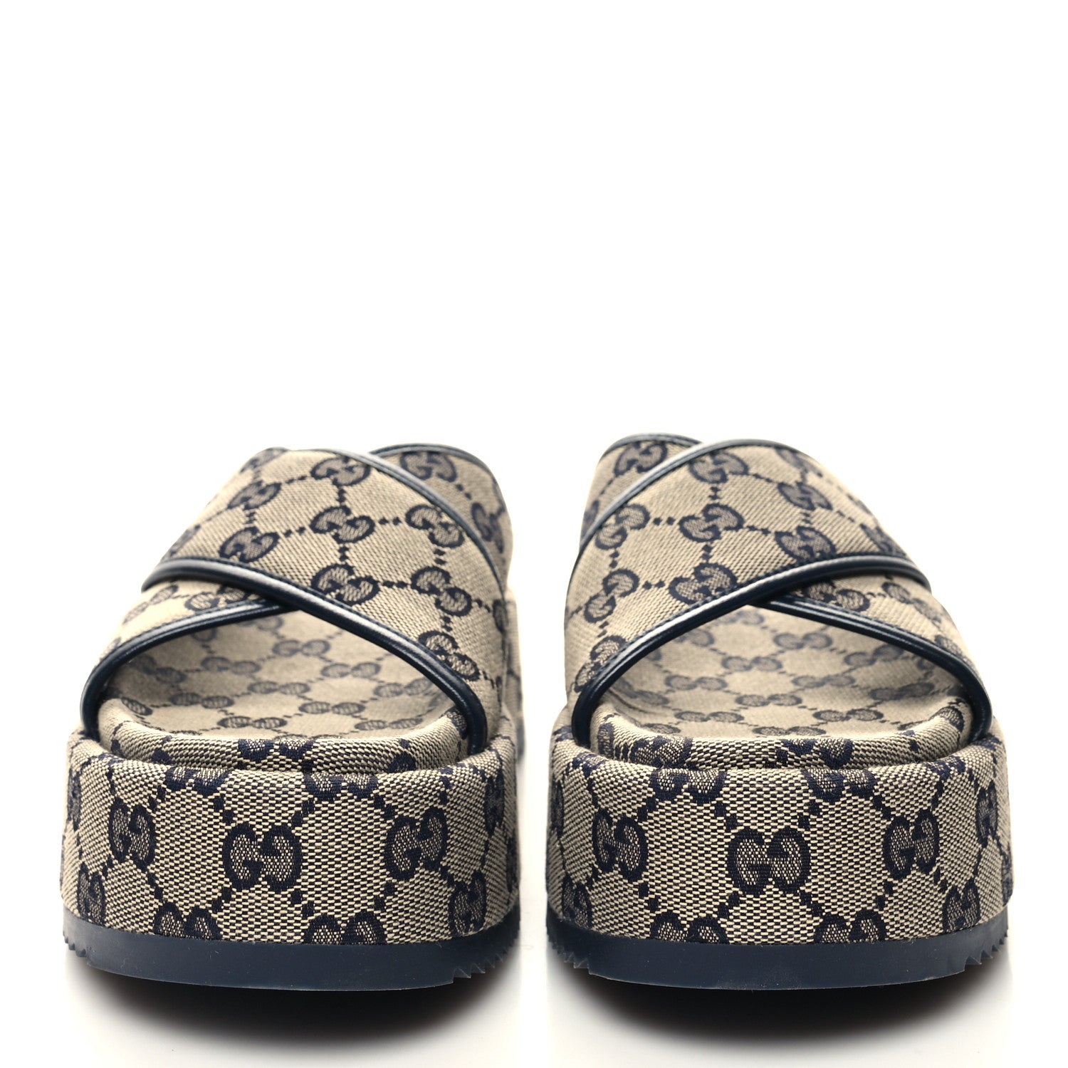 Gucci Monogram Criss Cross Platform Slide Sandals 35 Beige Blue 2 of 8