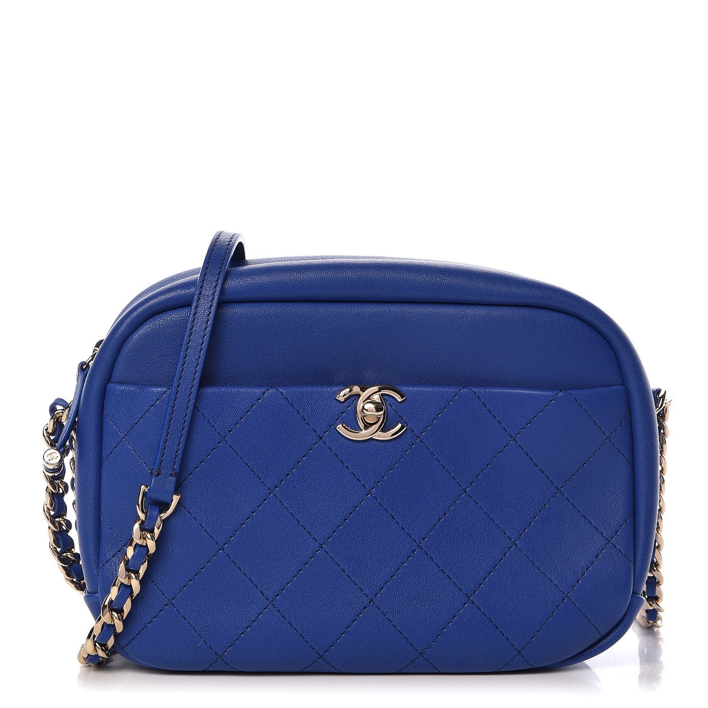 Goatskin Quilted Large Casual Trip Camera Case Blue