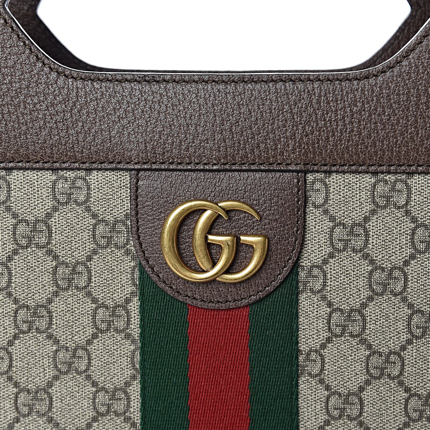 GG Supreme Monogram Textured Calfskin Web Medium Ophidia Slip Handle Tote Beige Ebony New Acero