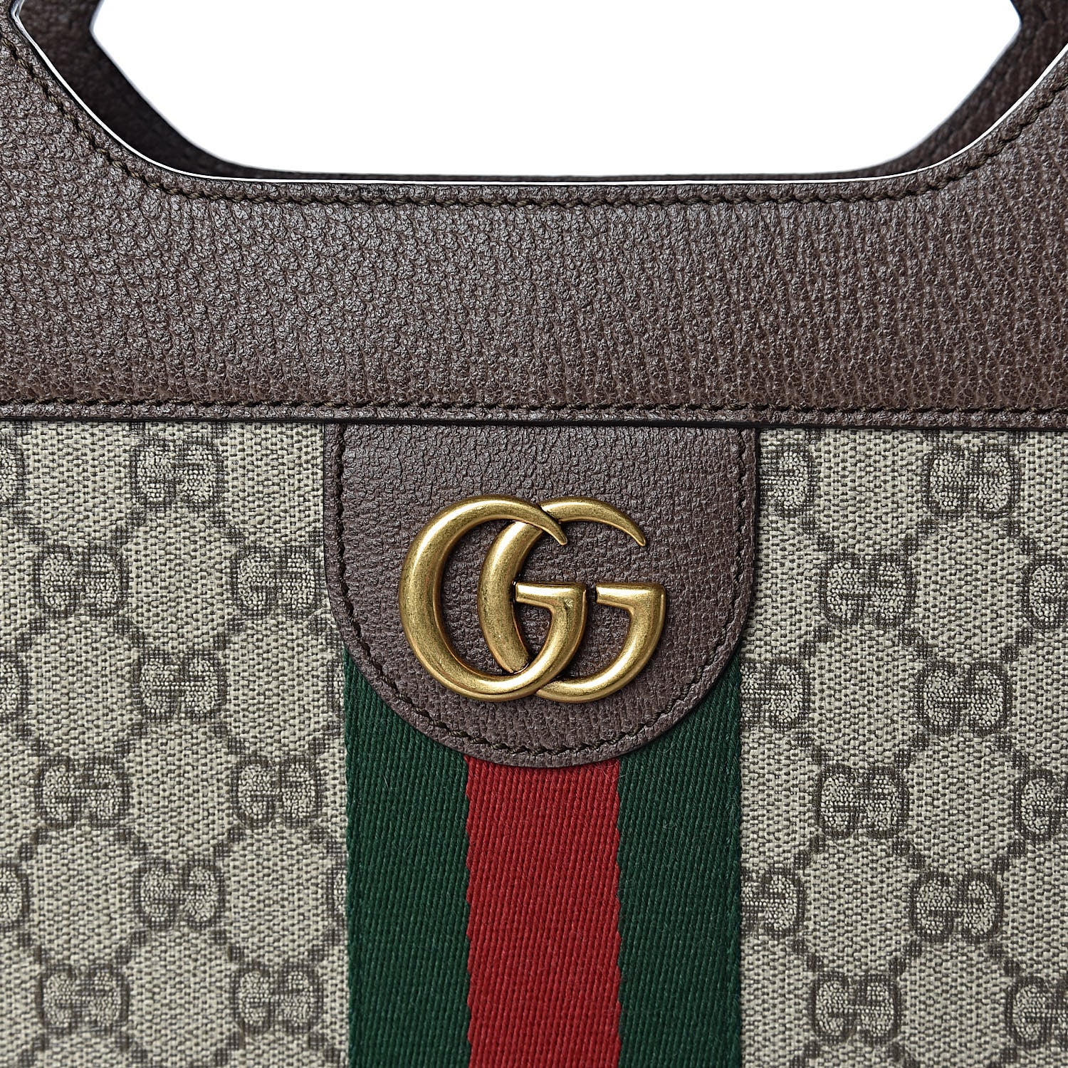 Gucci GG Supreme Monogram Textured Calfskin Web Medium Ophidia Slip Handle Tote Beige Ebony New Acero 10 of 10