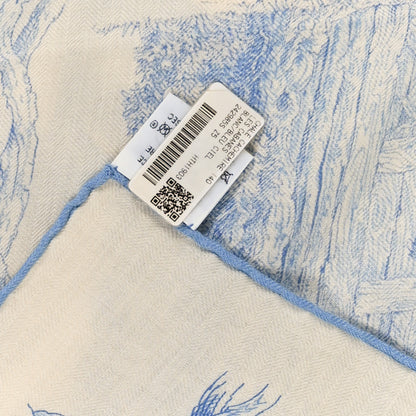 Hermes Cashmere Silk Les Cabanes Shawl 140 White Bleu Ciel 2 of 3