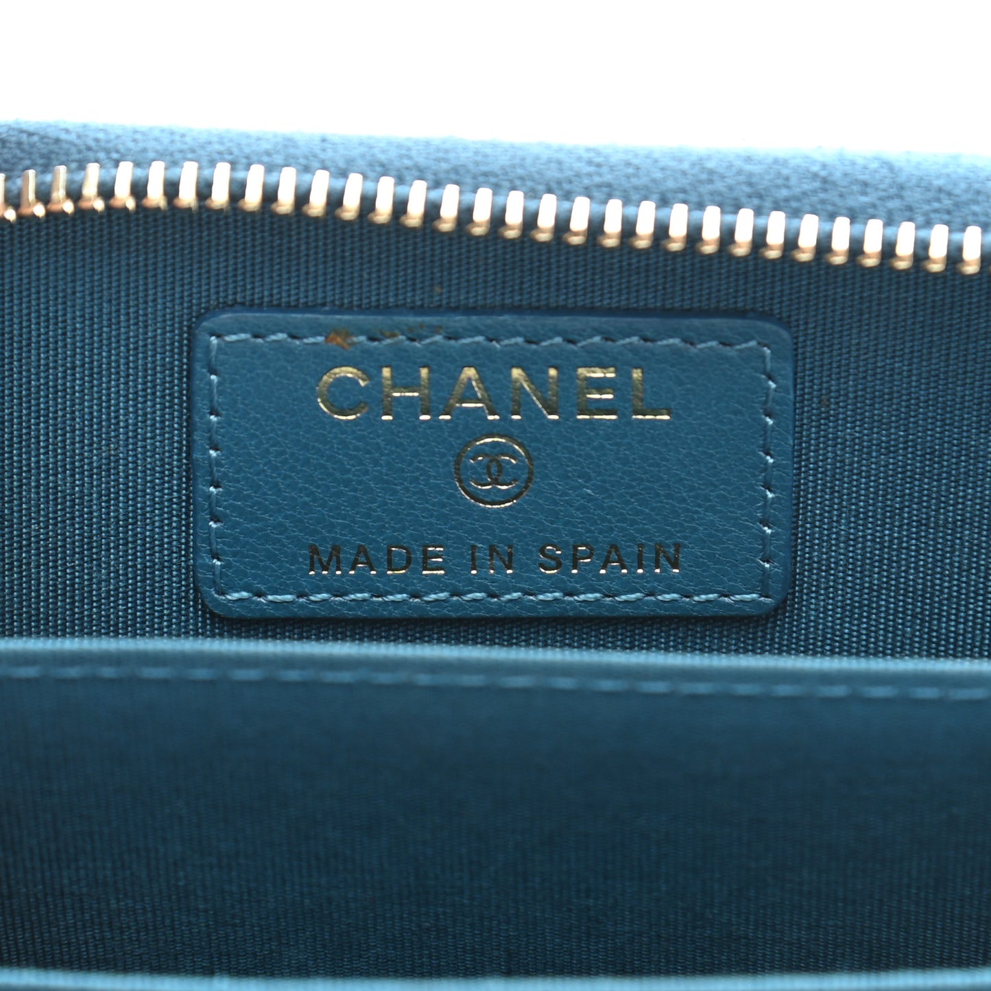 Goatskin Quilted Chanel 19 Zip Around Coin Purse Wallet Turquoise