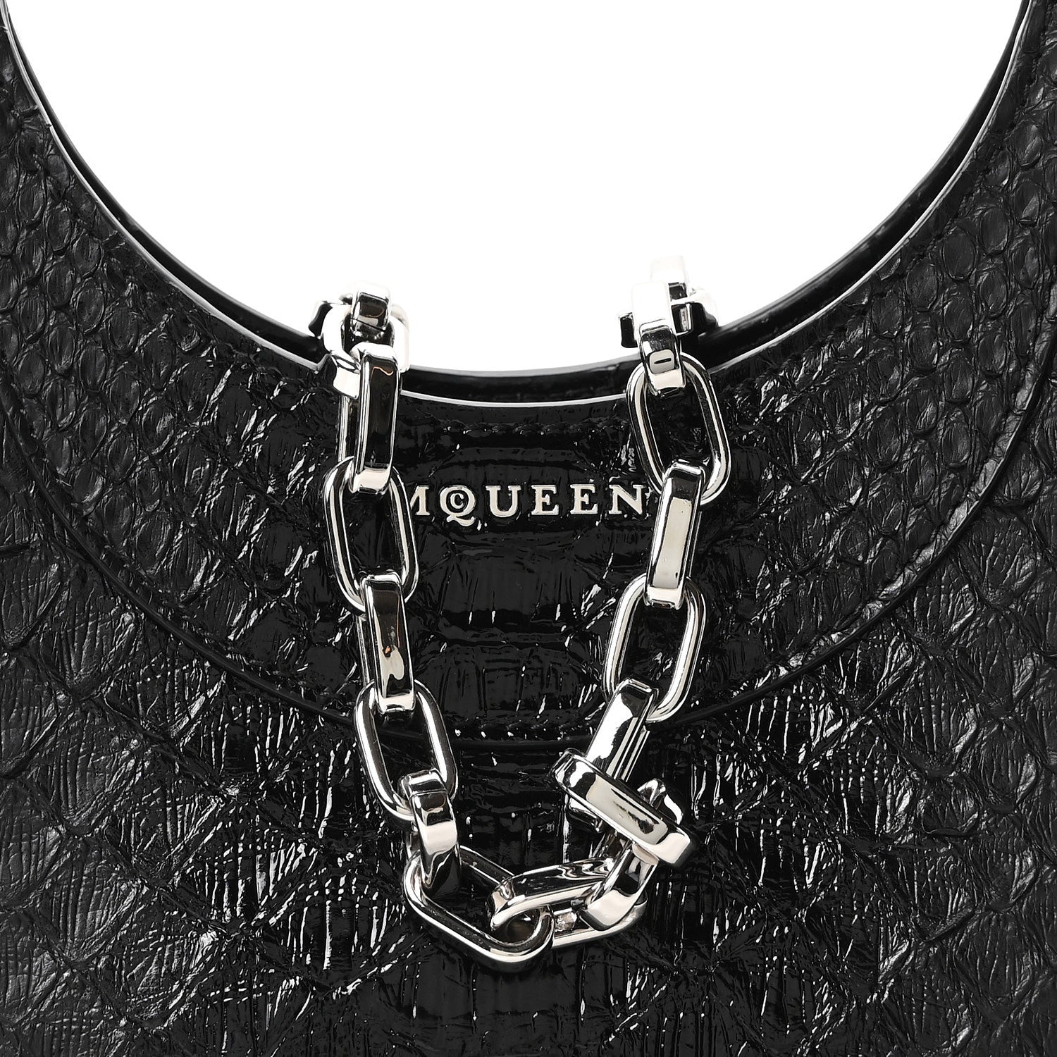 Alexander McQueen Snakeskin Crystal Mini T Bar Top Handle Black 7 of 9