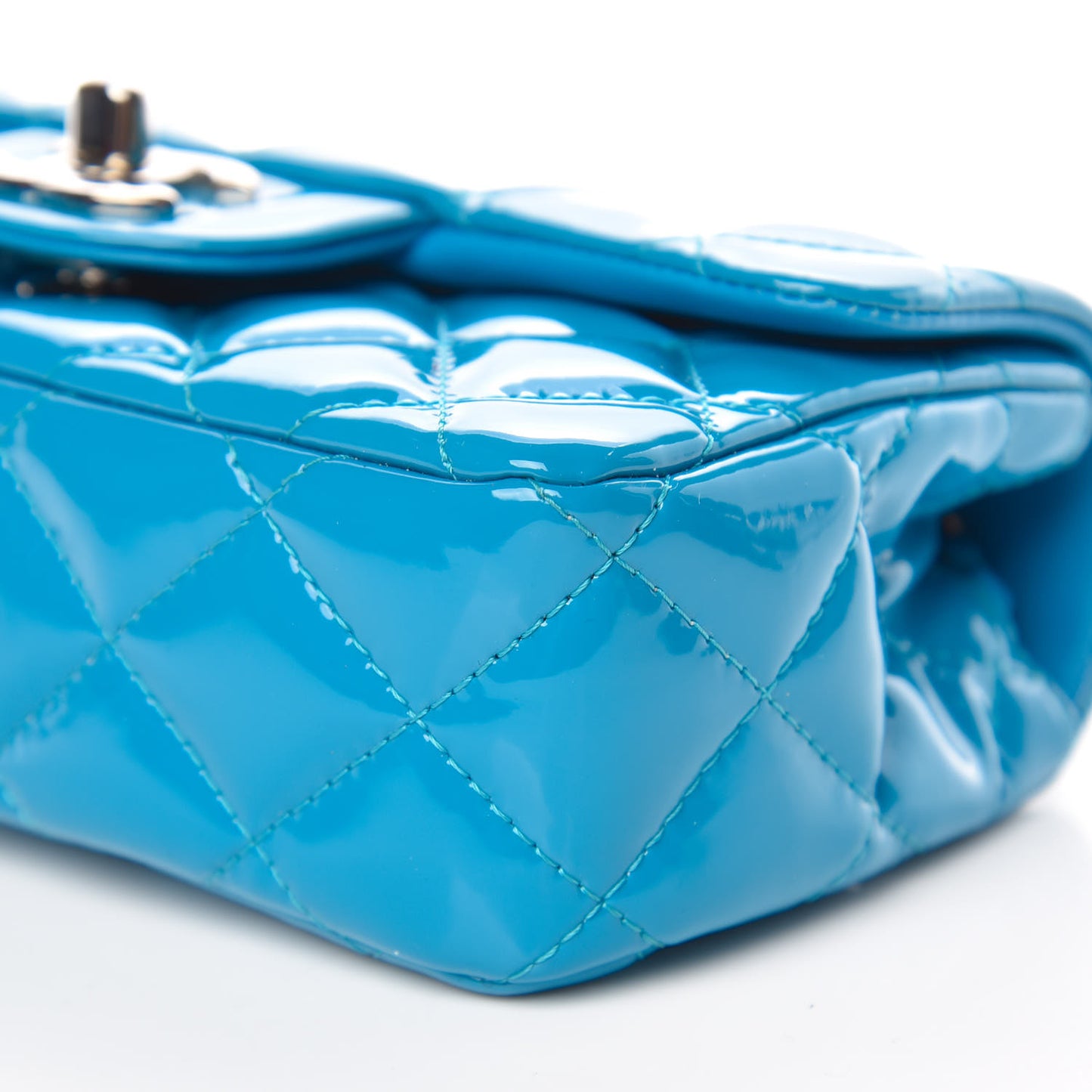 Patent Quilted Extra Mini Flap Turquoise