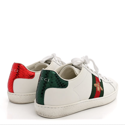 Gucci Calfskin Ayers Bee Embroidered Womens Ace Sneakers 37 White Green 5 of 12