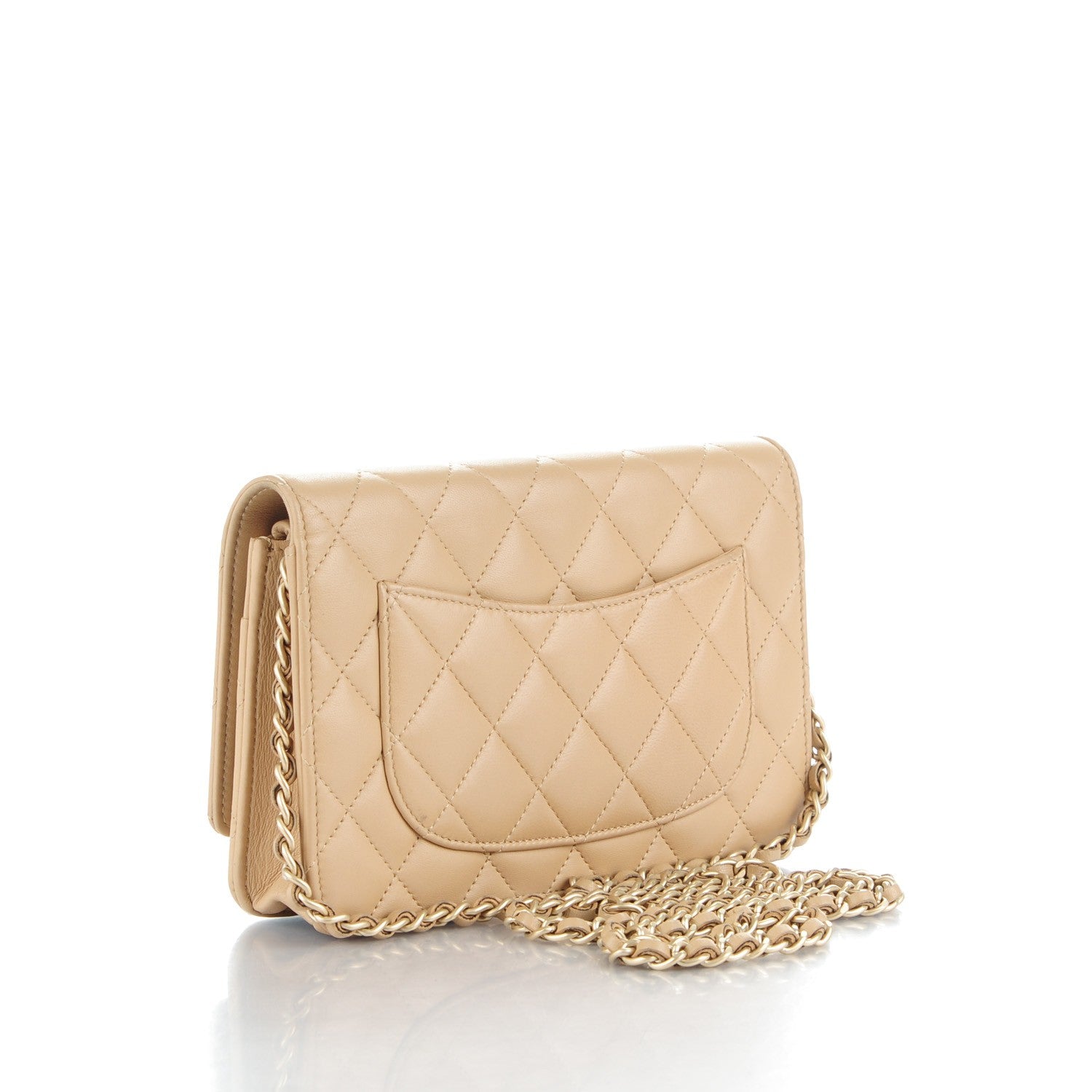 Chanel Lambskin Quilted Wallet On Chain WOC Beige 3 of 8