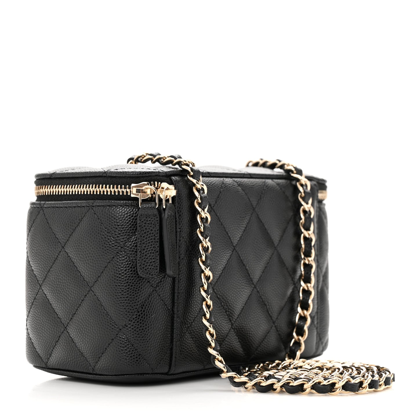Caviar Quilted Small Vanity Case With Chain Black