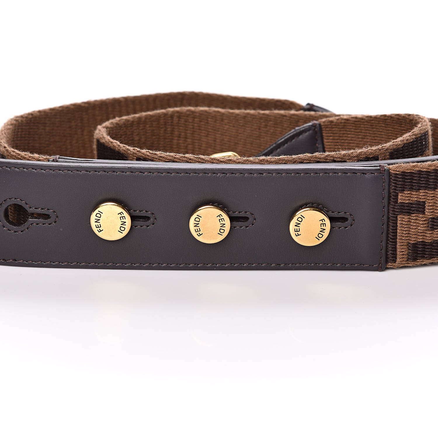 Fendi Ribbon Vitello Century FF 1974 Flat Studded Strap You Fango Marrone Ebano 3 of 5