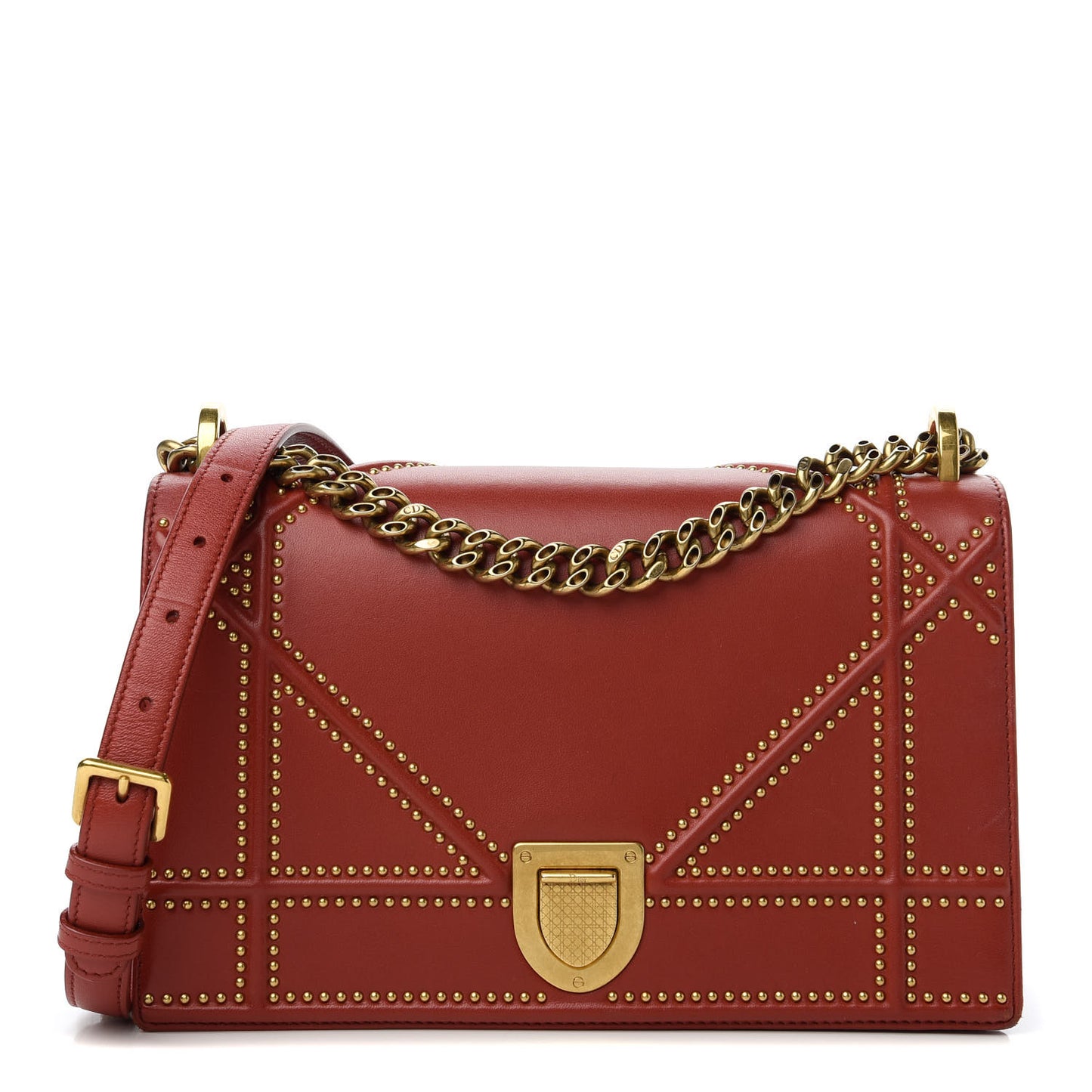 Calfskin Studded Medium Diorama Flap Bag Red