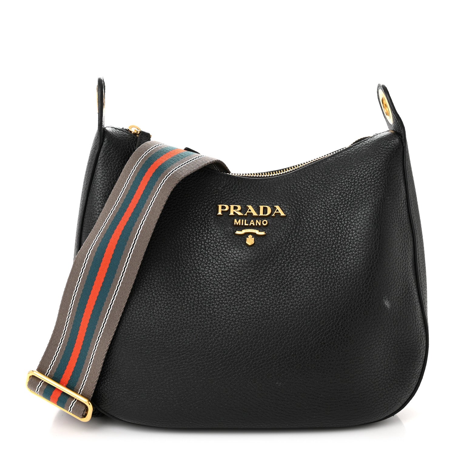 Prada Vitello Phenix Zippered Messenger Hobo Black 1 of 11