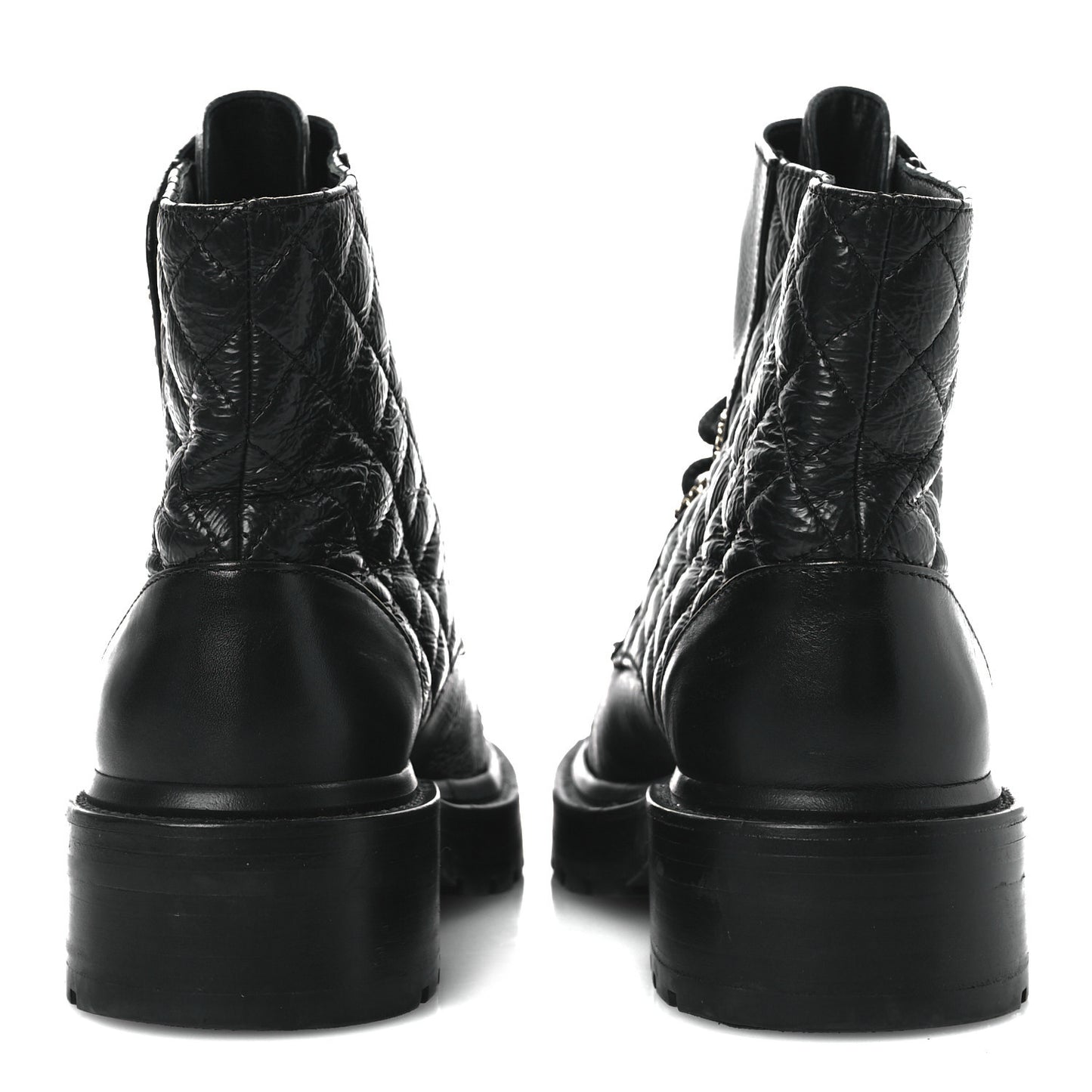 Shiny Goatskin Calfskin Quilted Lace Up Combat Boots 37 Black