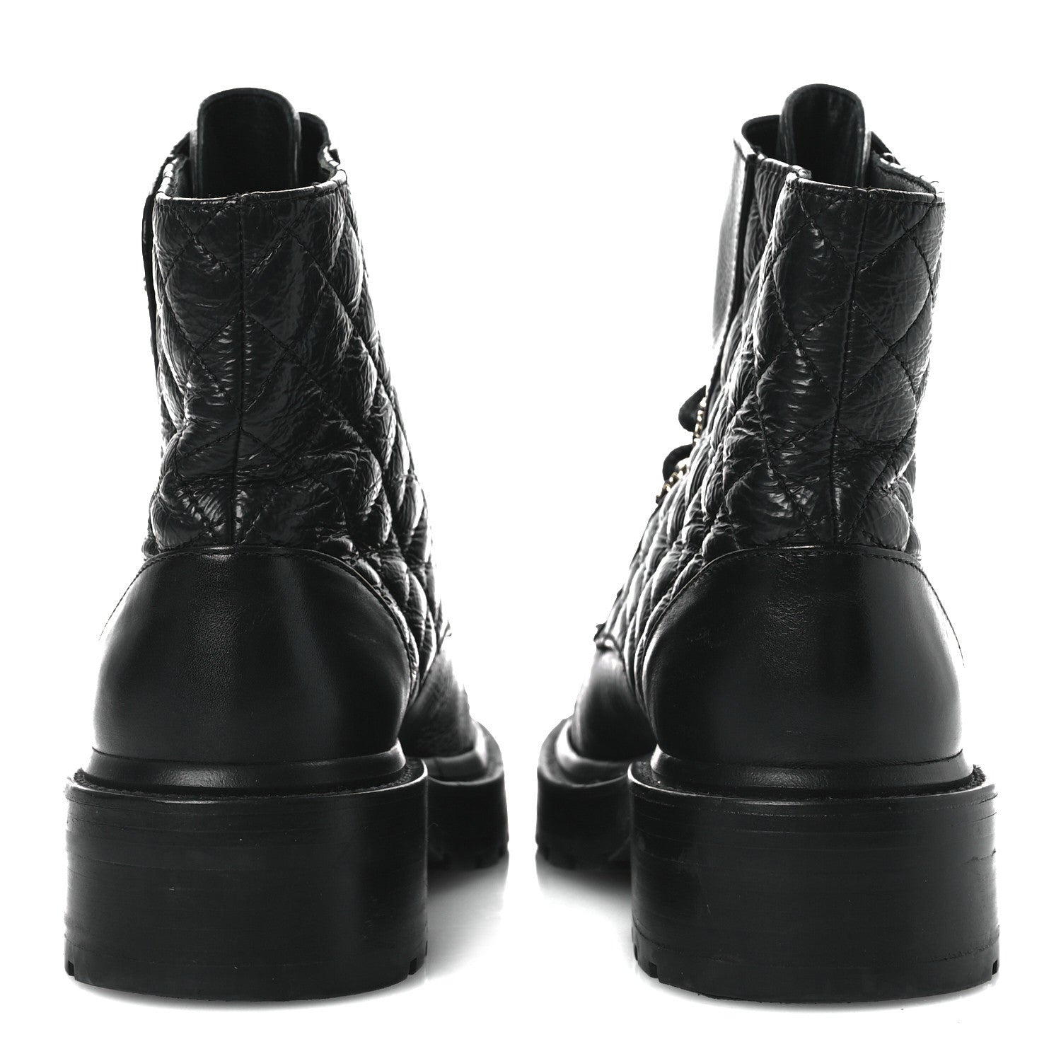 Chanel Shiny Goatskin Calfskin Quilted Lace Up Combat Boots 37 Black 6 of 11