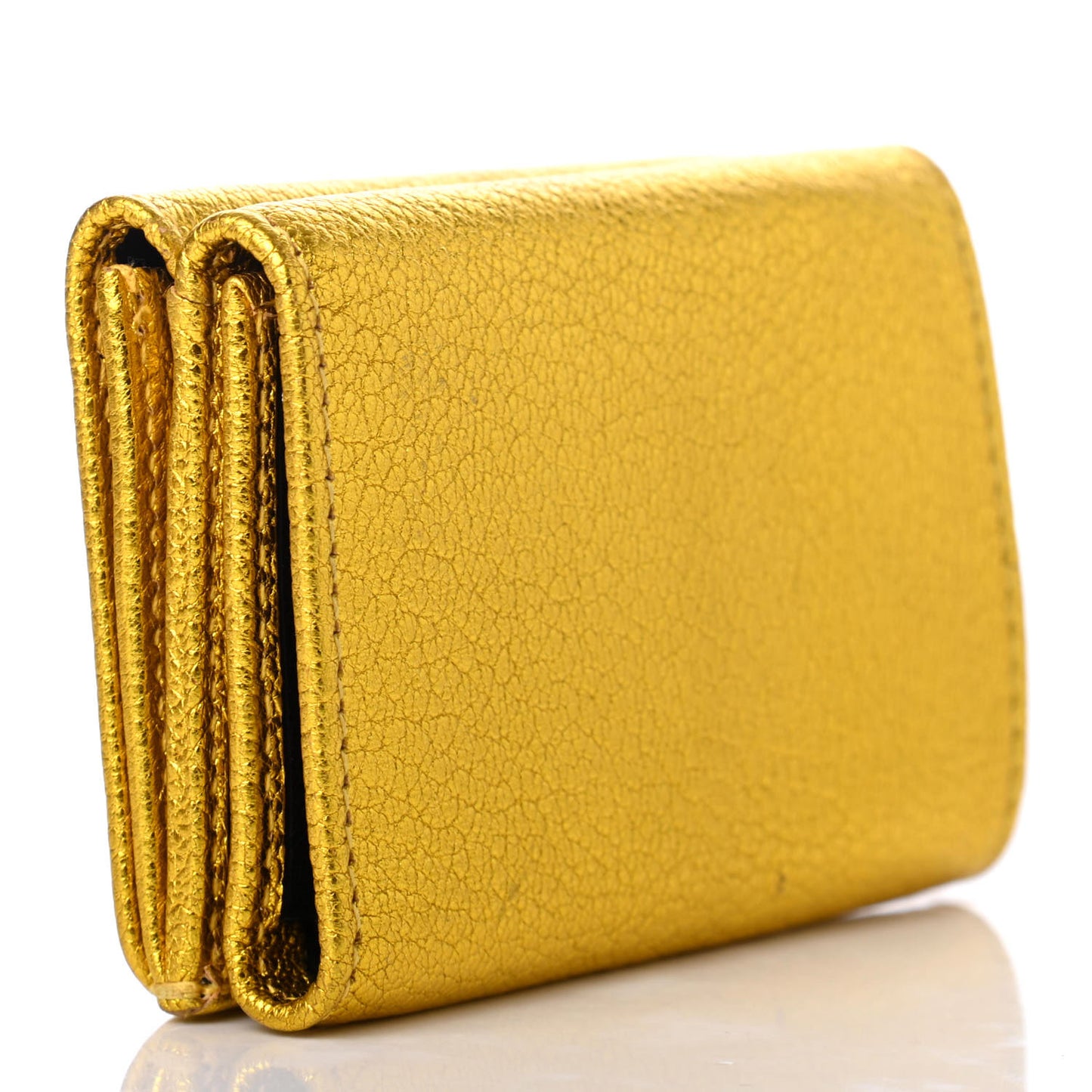 Metallic Goatskin Logo Mini Everyday Wallet Oro Black