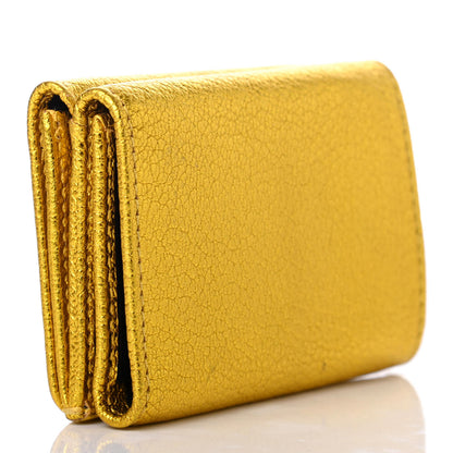 Balenciaga Metallic Goatskin Logo Mini Everyday Wallet Oro Black 3 of 7