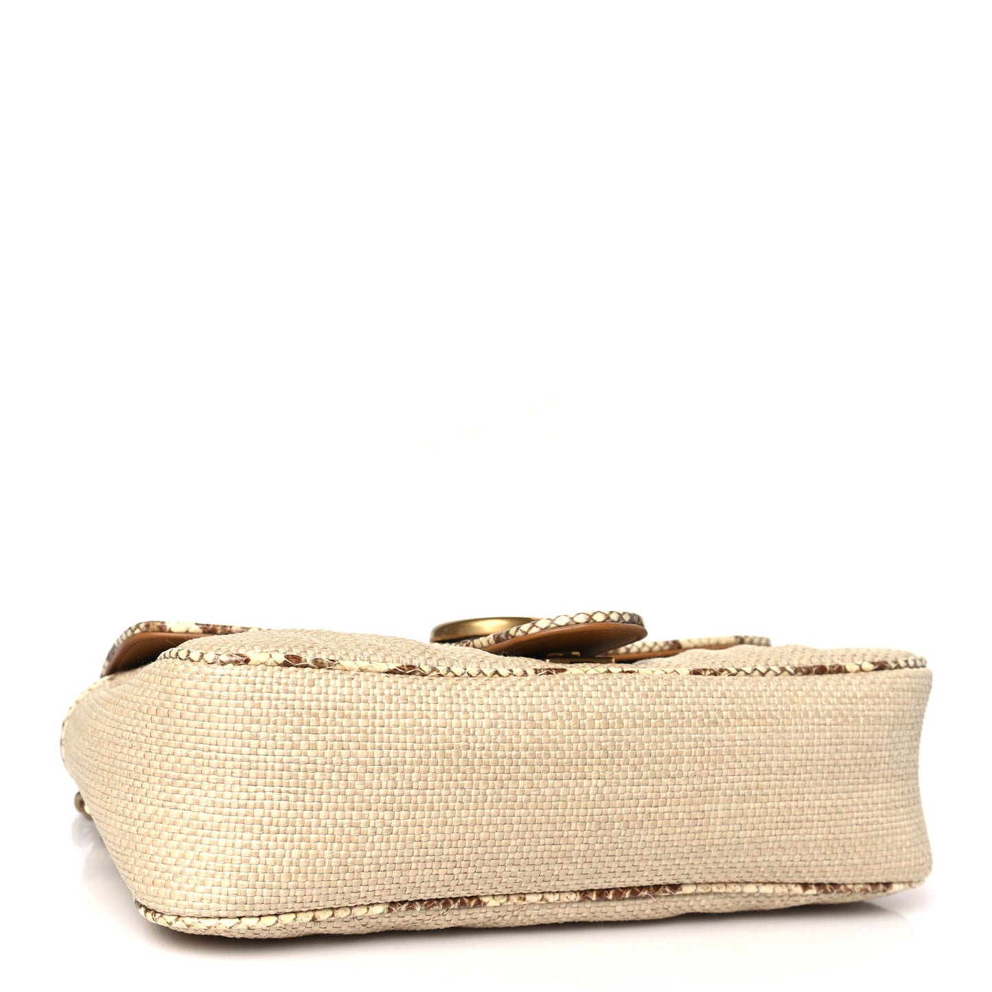 Raffia Elaphe Matelasse Small GG Marmont Shoulder Bag Natural Cream Brown
