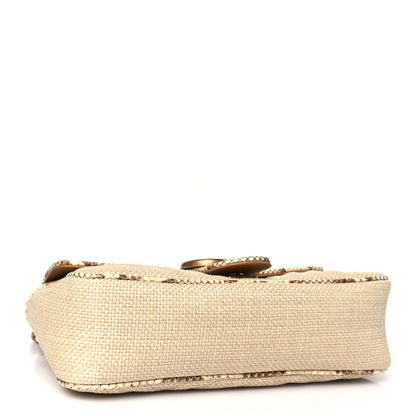 Gucci Raffia Elaphe Matelasse Small GG Marmont Shoulder Bag Natural Cream Brown 4 of 9