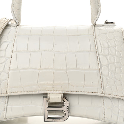 Balenciaga Calfskin Crocodile Embossed Small Hourglass Top Handle Bag White 7 of 28