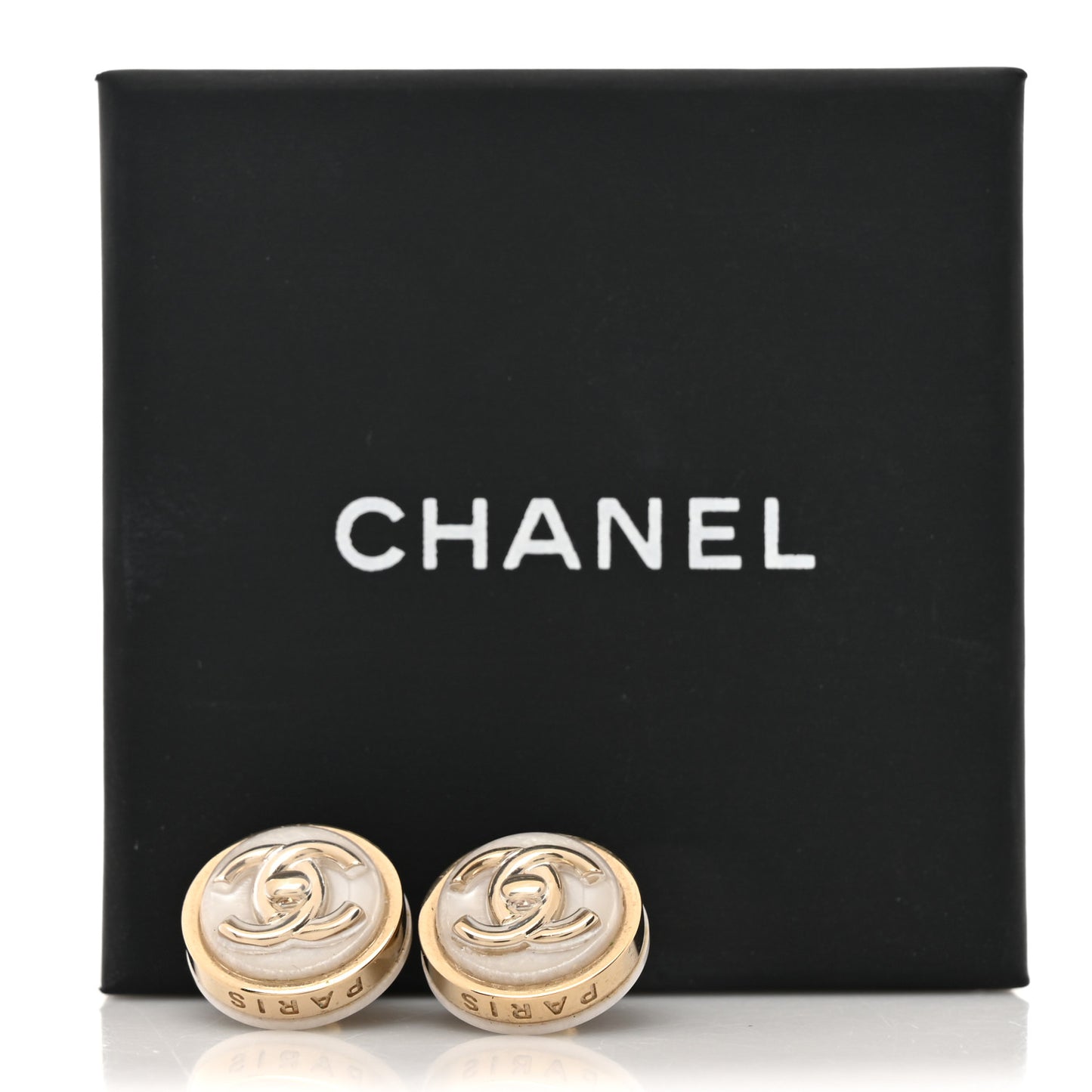 Resin CC Turnlock Earrings White Gold