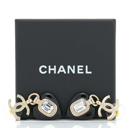 Chanel Resin Crystal CC Heart Drop Earrings Black Gold 5 of 5