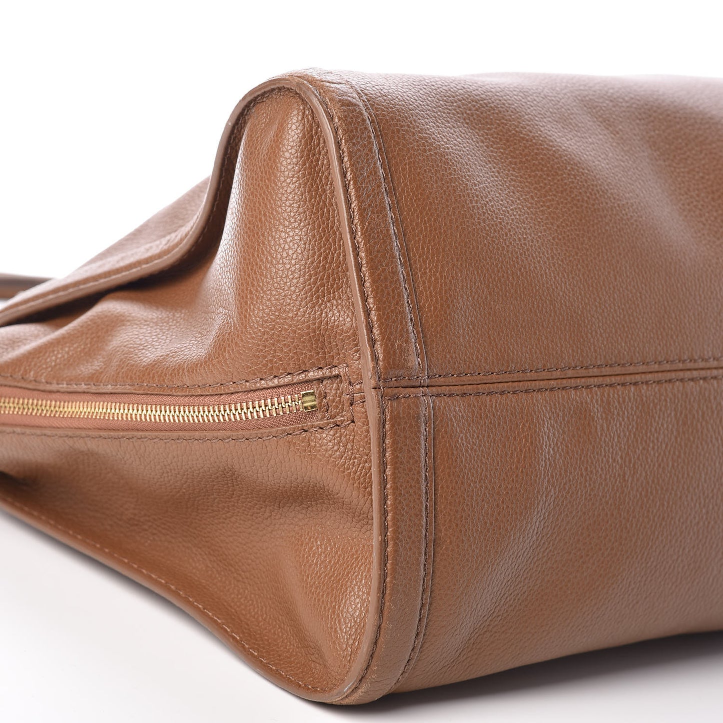 Pebbled Calfskin Large Skull Padlock Zip Around Tote Camel