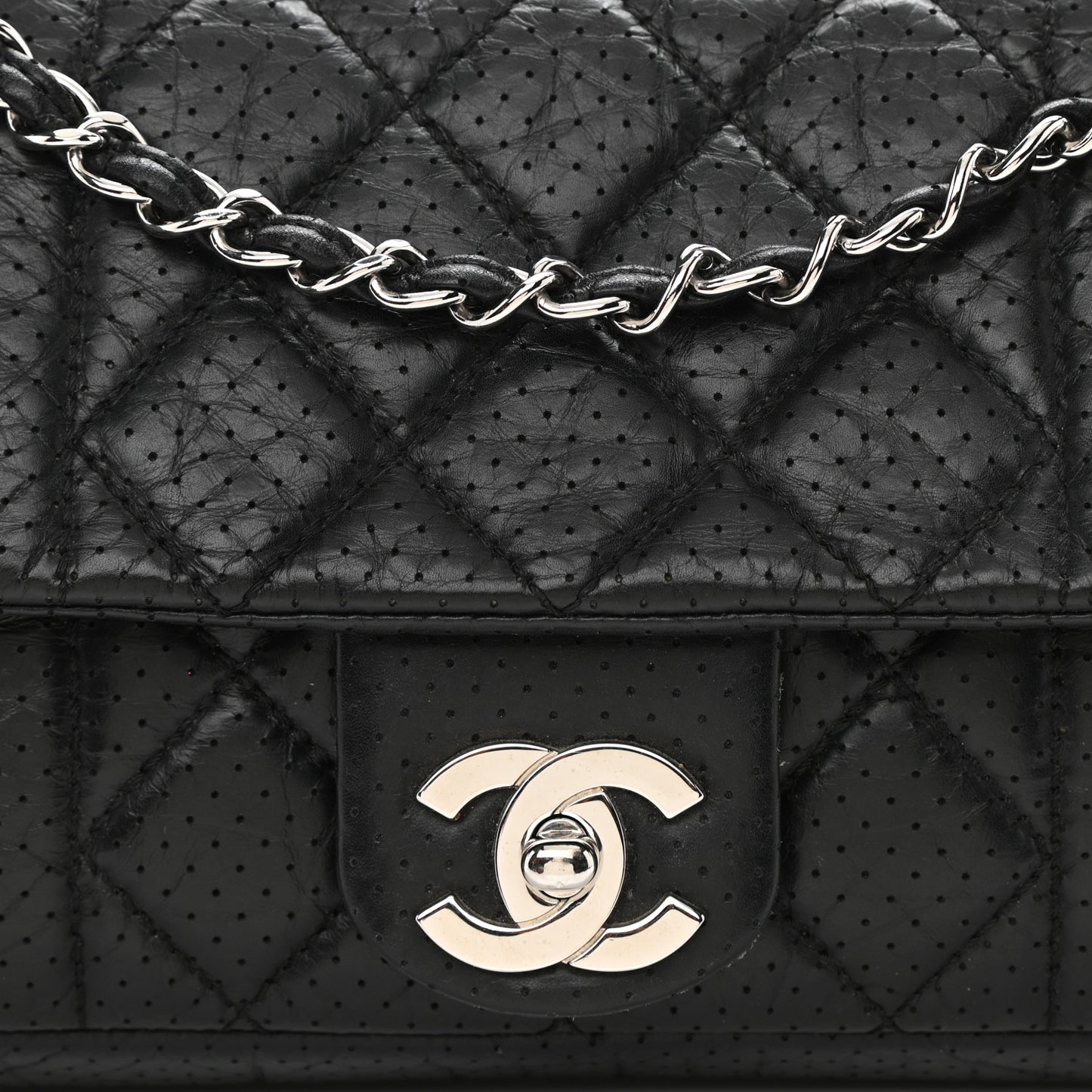 Aged Calfskin Perforated Flap Black