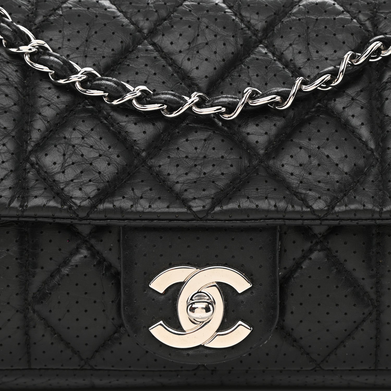 Chanel Aged Calfskin Perforated Flap Black 7 of 7
