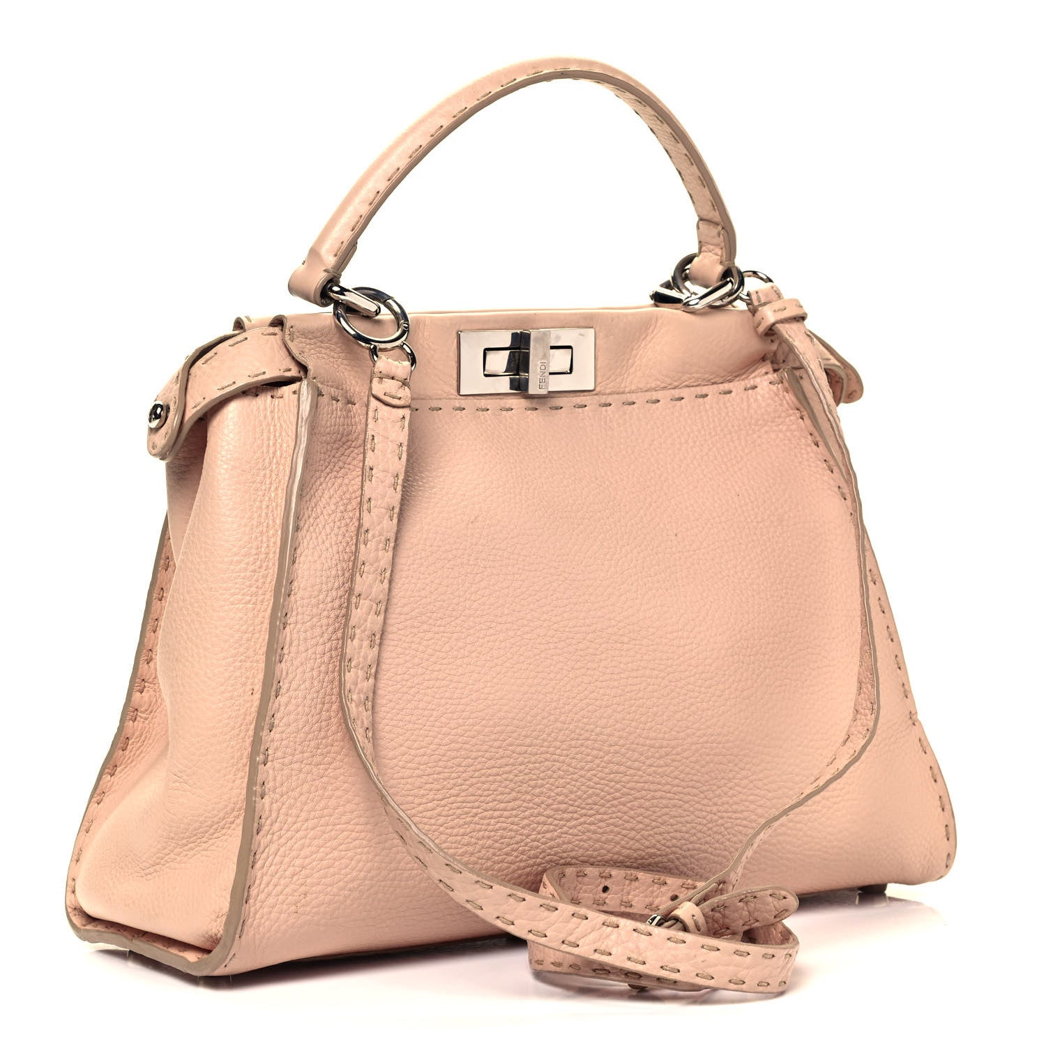 Fendi Cuoio Romano Selleria Bi-Color Medium Peekaboo Iconic Satchel Rosa Plaster Pesca 3 of 9