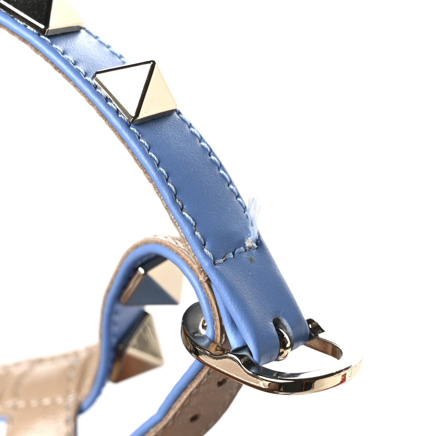 Calfskin Rockstud Gladiator Flat Sandals 36 Denim