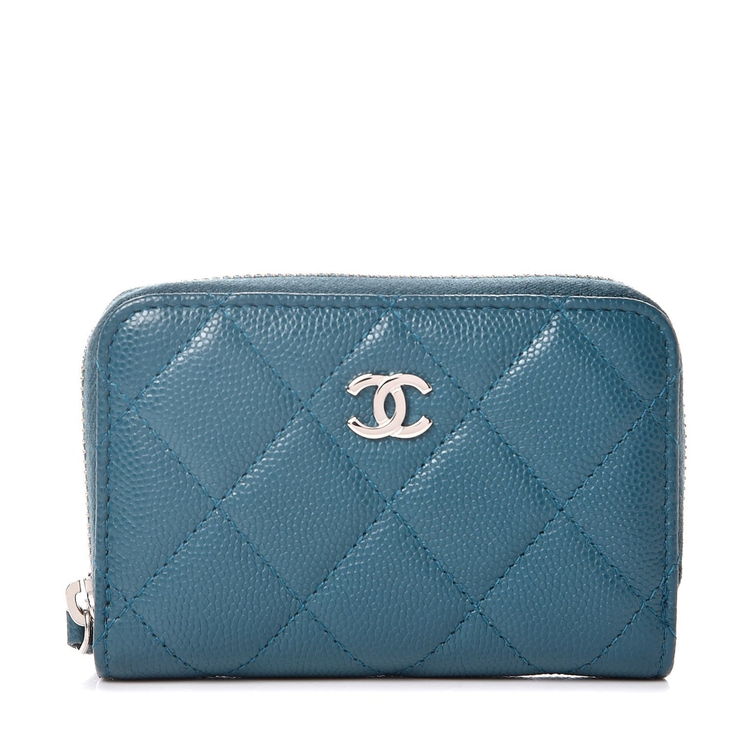 Caviar Quilted Zip Around Coin Purse Dark Turquoise