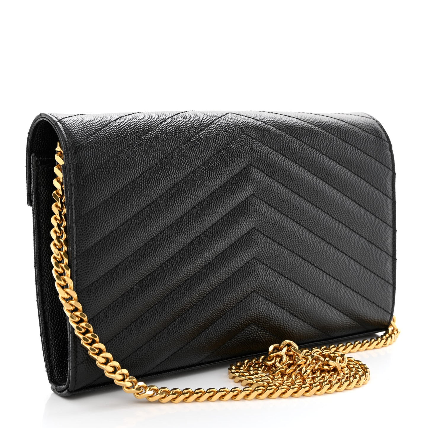 Grain De Poudre Matelasse Chevron Monogram Chain Wallet Black