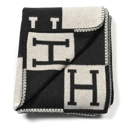 Hermes Wool Cashmere Avalon Blanket Ecru Gris Fonce 2 of 3