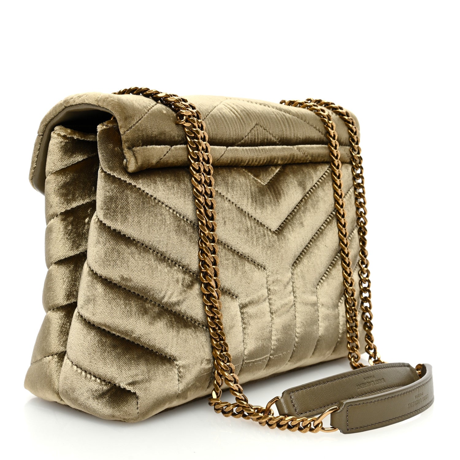 Saint Laurent Velvet Y Quilted Monogram Small Loulou Chain Satchel Dark Vintage Olive 3 of 10