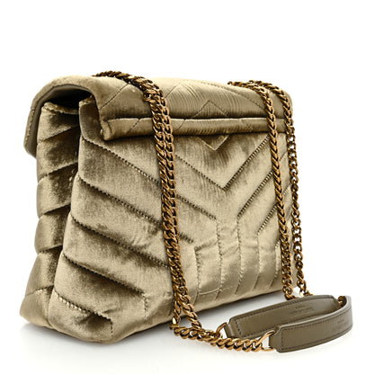 Saint Laurent Velvet Y Quilted Monogram Small Loulou Chain Satchel Dark Vintage Olive 3 of 10