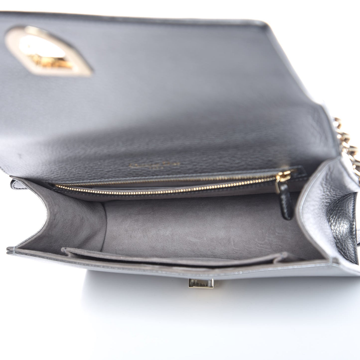 Metallic Grained Calfskin Medium Diorama Flap Bag Silver