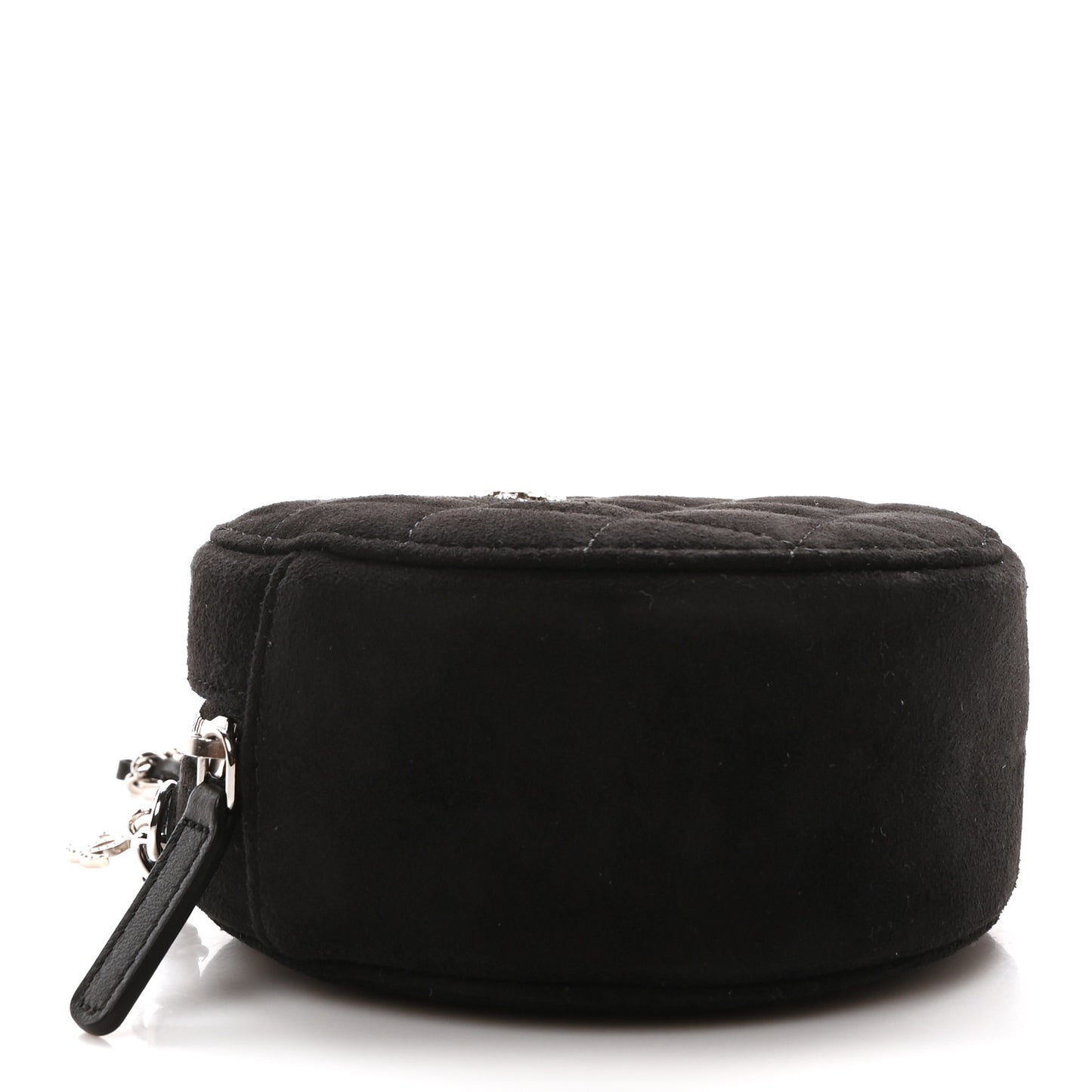 Suede Quilted Crystal Round Clutch With Logo Chain Black