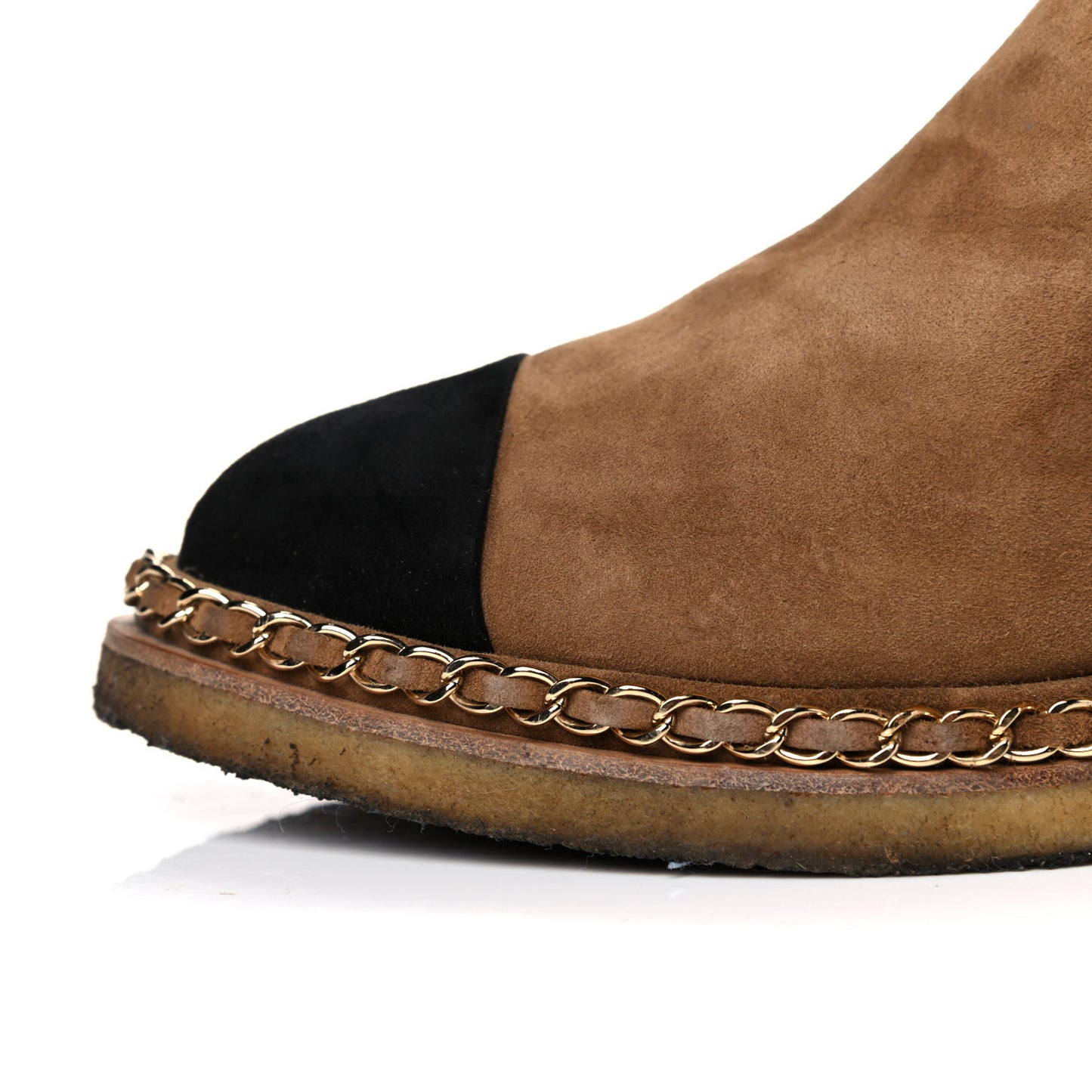 Kid Suede Shearling Womens Cap Toe Chain Short Boots 40.5 Light Brown Black