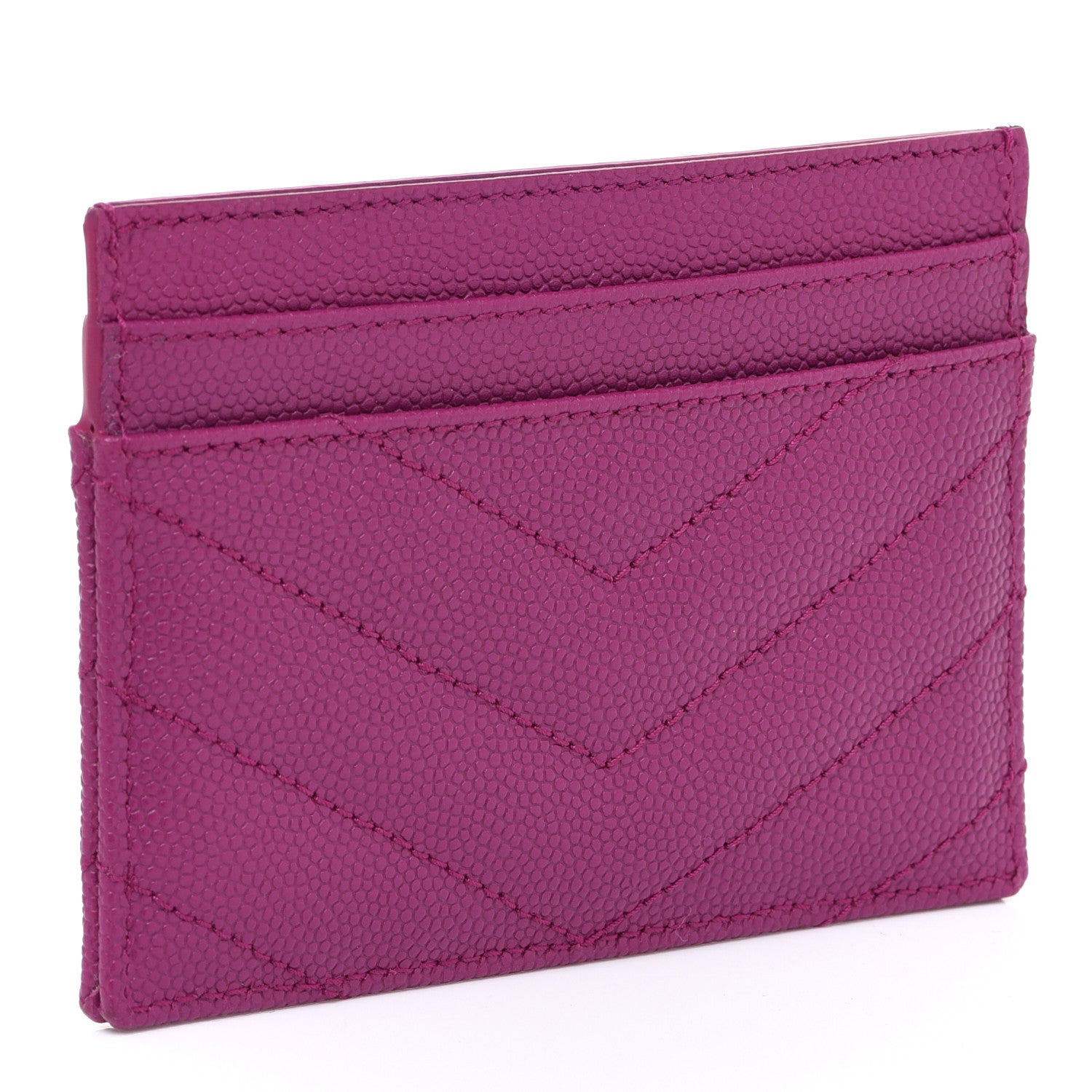 Saint Laurent Grain De Poudre Matelasse Chevron Monogram Credit Card Case Dark Grape 3 of 8