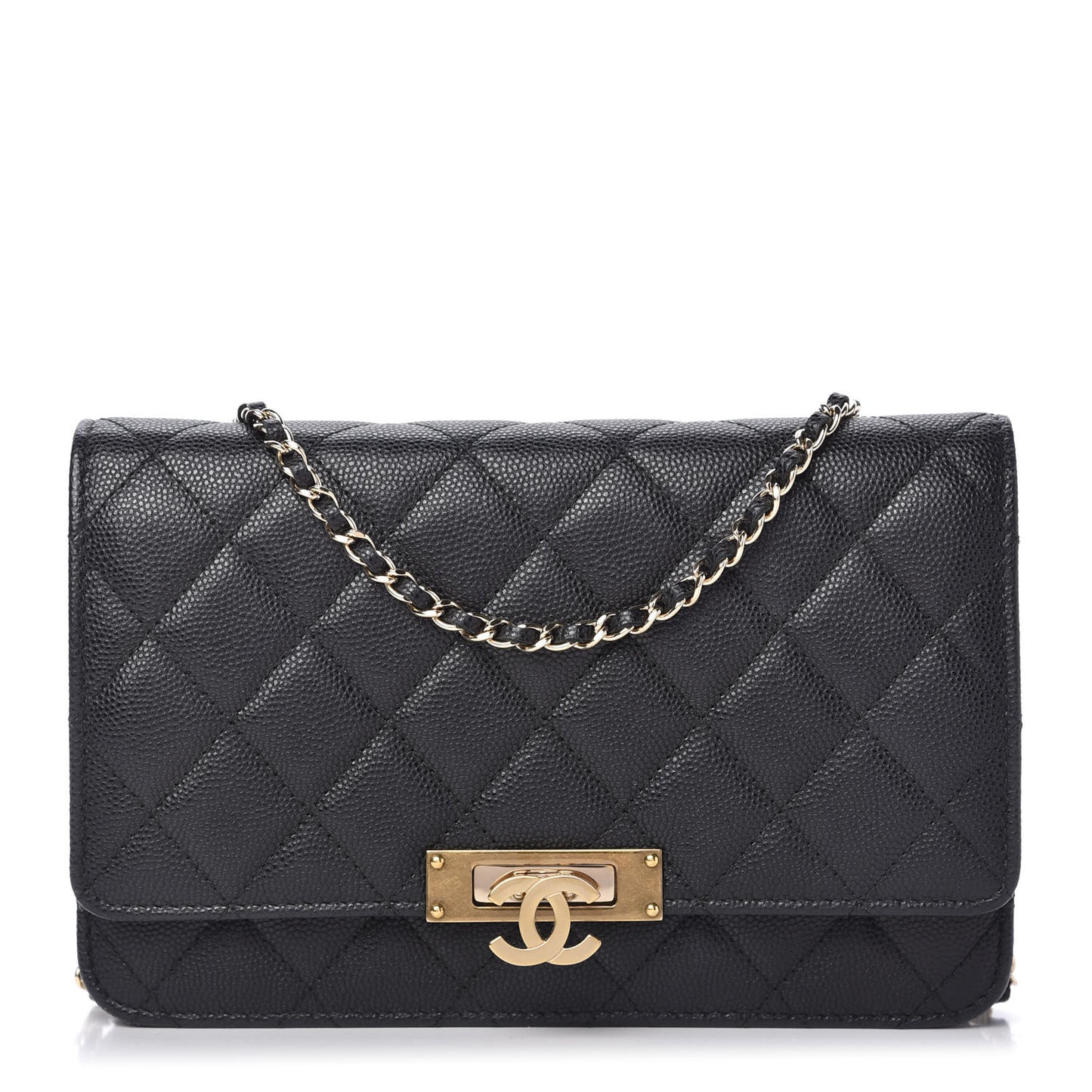 Caviar Quilted Golden Class Wallet On Chain WOC Black