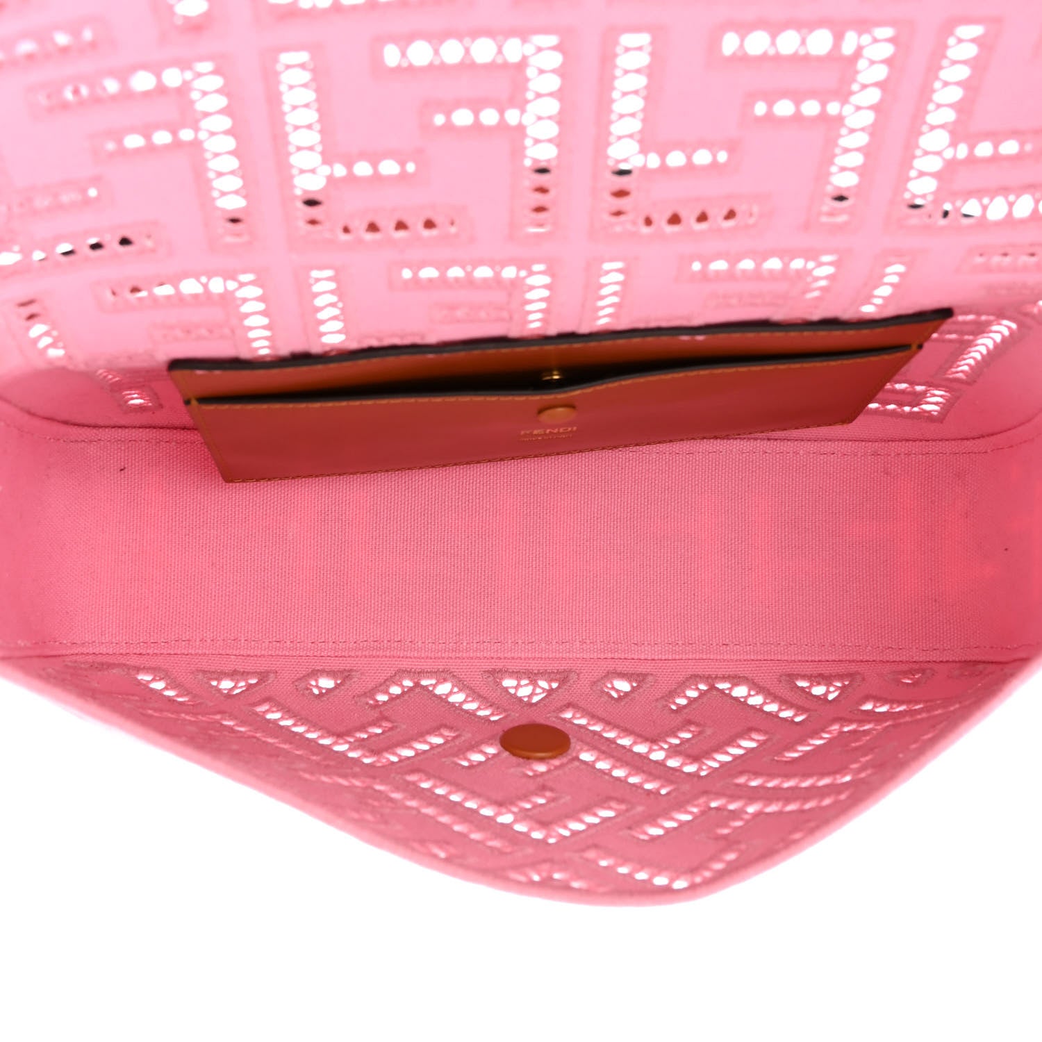 Fendi Canvas Cuoio Agata FF Ajour Embroidered Baguette Ciclamino Cuoio 5 of 13