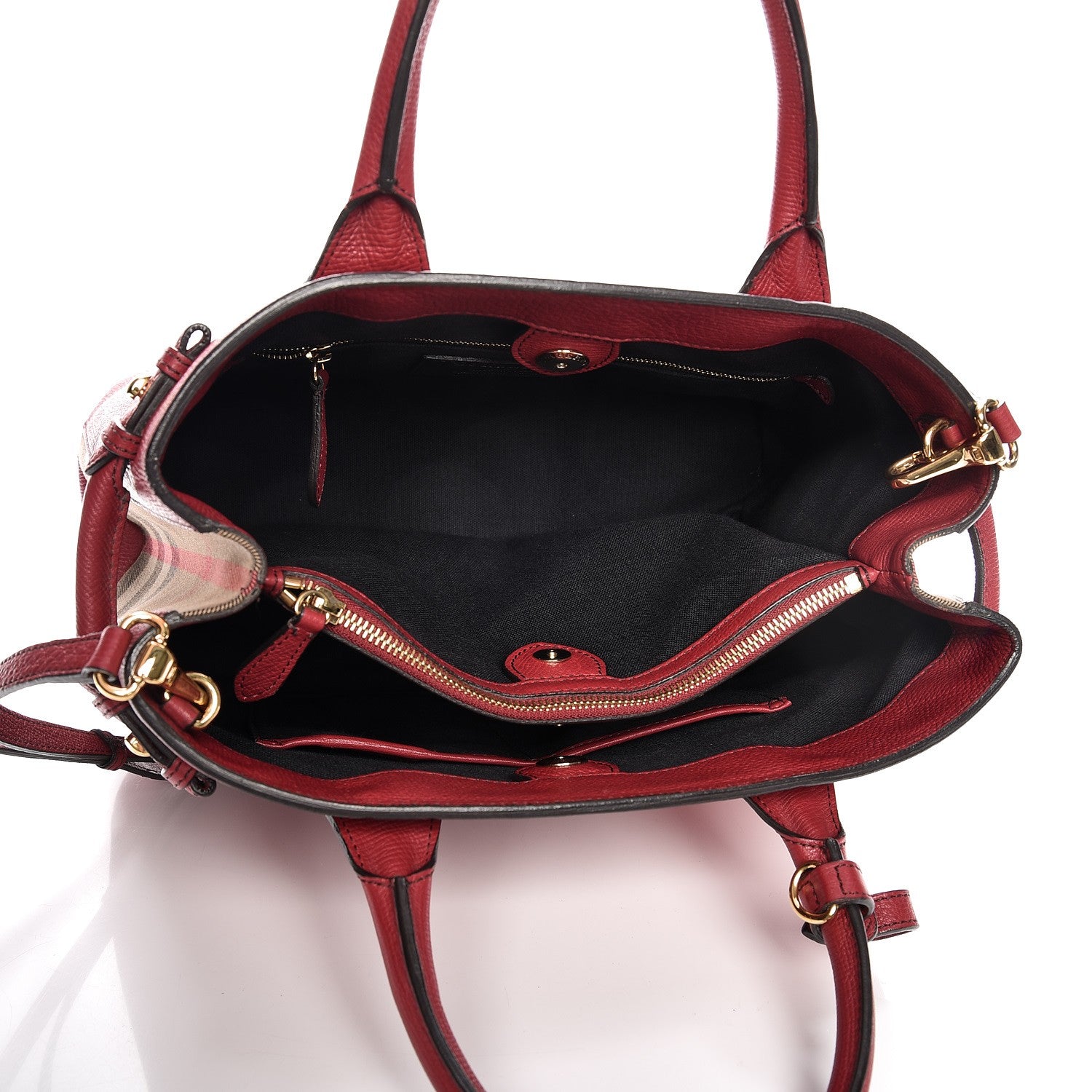 Burberry Derby Calfskin House Check Medium Banner Tote Russet Red 6 of 9