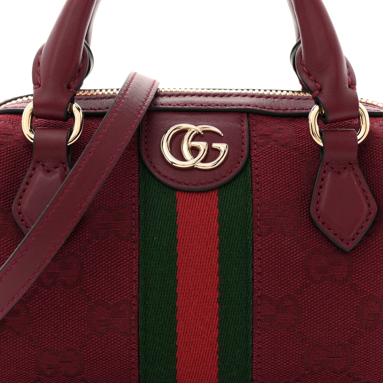 Gucci GG Supreme Monogram Textured Dollar Calfskin Web Super Mini Ophidia Top Handle Bowler Bag Rosso Ancora 14 of 19