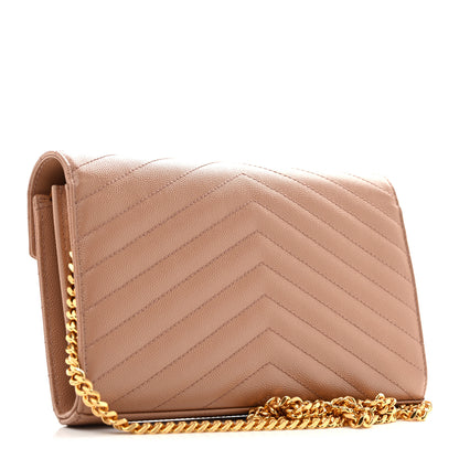 Saint Laurent Grain De Poudre Matelasse Chevron Monogram Chain Wallet Vintage Peach 3 of 10